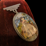 Art Deco Crinoline Lady Sterling Silver Reverse Painted Butterfly Wing Photo Brooch Made in England