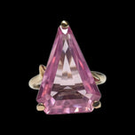 10K Yellow Gold Triangle Cut Synthetic Pink Sapphire Ring Size 6