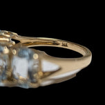 14K Yellow Gold Oval Cut 5 Stone Aquamarine Ring Size 6.5
