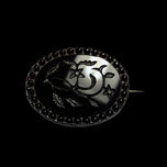 Antique Victorian Black Glass Vine Engraved Mourning Brooch C 1870