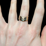 10K Tri Gold White Yellow and Rose Gold Triple Chevron Style V Ring Size 6.5