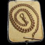 Antique 9K Rose Gold Watch Chain with Dog Clip & T-Bar Hallmarked Birmingham I.S. Greenberg & Co