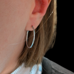 14K White Gold Simple Etched 1" Hoops