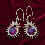 9C Gold & Garnet Ornate Antique Hook Wire Pierced Earrings 9K