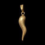 10K Brushed Gold Italian Cornicello Charm / Pendant with Etching