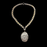 Antique Victorian Gold Wash / Gilt Silver Book Chain With Sterling Silver Crane Locket With Photos