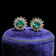 10K White Gold Emerald & Diamond Cluster Screw Back Stud Earrings