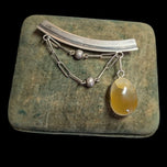 .875 Silver Modernist Drop Chain Sterling Brooch With Yellow Agate USSR Soviet