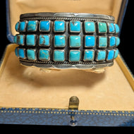 Verdy Jake Native American Navajo Natural Turquoise Mosaic Sterling Silver Cuff