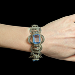 800 Silver Art Deco Filigree Bracelet With Blue Glass