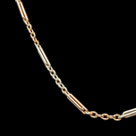 9CT Rose Gold & White Gold Bi Colour Bar Link Pocket Watch Chain With 2 Dog Clips