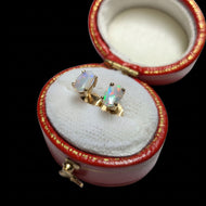 14K Yellow Gold Oval Claw Set Opal Stud Earrings