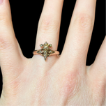 Antique 10K Rose Gold & Seed Pearl Fleur de Lis Ring Size 6 3/4