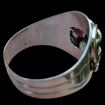 14K White Gold Ruby, Sapphire & Tourmaline Flower and Leaf Design Ring