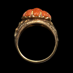 Vintage 14K Yellow Gold and Carved Coral Floral Ring Size 6.5