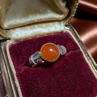 Antique 9K Rose Gold Carnelian Cabochon Ring Size 6.5