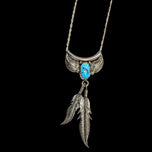 Native American Sterling Silver & Turquoise Feather Pendant Necklace