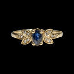 10K Yellow Gold Sapphire & Diamond Floral Shank Ring Size 6 1/4