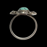 Sterling Silver Native American Feather / Leaf Flanked Turquoise Ring Size 7