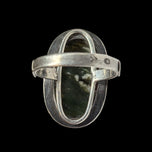 Modernist Polish Sterling Silver & Nephrite Jade Cabochon Ring Size 7