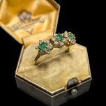 14K Yellow Gold Emerald and White Zircon Ring Size 8 3/4