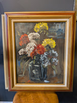Framed Still Life Oil Painting Flowers in Glassware