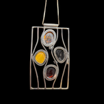 Large Rectangular Sterling Silver Variety of Amber Statement Necklace