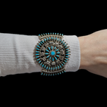 Sterling Silver Native American Turquoise Cluster Needlepoint Cuff Bracelet Signed GF