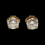 14K Yellow Gold Diamond Solitaire Stud Earrings 1.03 CT Total Weight