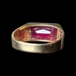 Large 10K Yellow Gold & Synthetic Ruby Rectangular Signet Ring Size 10.5