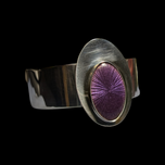 Sterling Silver Modernist MCM Cuff Bracelet with Purple Guilloche Enamel by Jules Perrier
