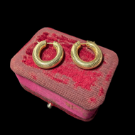14K Yellow Gold Chunky Textured Hoop Earrings with Line Etching