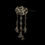 Early Designer Leo Glass Repousse Art Nouveau Chatelaine Brooch: Steel