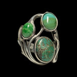 Sterling Silver Three Stone Green Turquoise Statement Ring Size 8 1/2