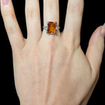 10K White Gold Rectangular Cut Synthetic Orange Sapphire & Topaz Ring Size 6