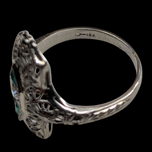 18K White Gold White Sapphire and Green Glass Art Deco Style Filigree Ring Size 3 1/4