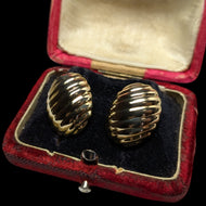 14K Yellow Gold Hollow Shell / Ribbed Stud Earrings