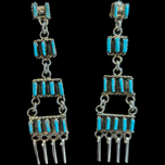 Sterling Silver Native American Turquoise Chandelier Stud Earrings Petit Point Signed