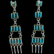 Sterling Silver Native American Turquoise Chandelier Stud Earrings Petit Point Signed