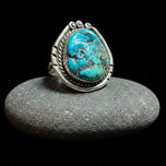 Old Pawn Silver Navajo Large Natural Turquoise Rope Bezel Ring Size 6