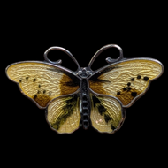 Hroar Pryza Yellow Guilloche Enamel Butterfly Brooch