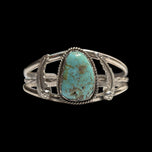 Native American Navajo Natural Turquoise & Silver Cuff with Feathers