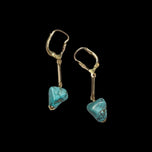 10K Yellow Gold Raw Turquoise Nugget Lever Back Drop Earrings