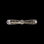Edwardian / Deco Sterling Silver Filigree Bar Brooch with Marcasite & Amethyst