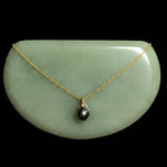 14K Yellow Gold Tahitian Black Pearl & Diamond Pendant Necklace