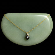 14K Yellow Gold Tahitian Black Pearl & Diamond Pendant Necklace