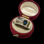 10K Yellow Gold Flat Face Bezel Set Sapphire & Diamond Ring Size 6 3/4