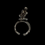 Signed Sterling Silver Modernist / Brutalist Sculptural Laying Woman Figure Ring Adjustable