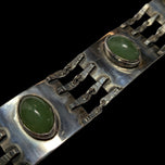 Sterling Silver & Jade Cabochon Panel Link Bracelet - Modernist MCM