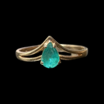 14K Yellow Gold & Pear Shaped Emerald Chevron Ring Size 6